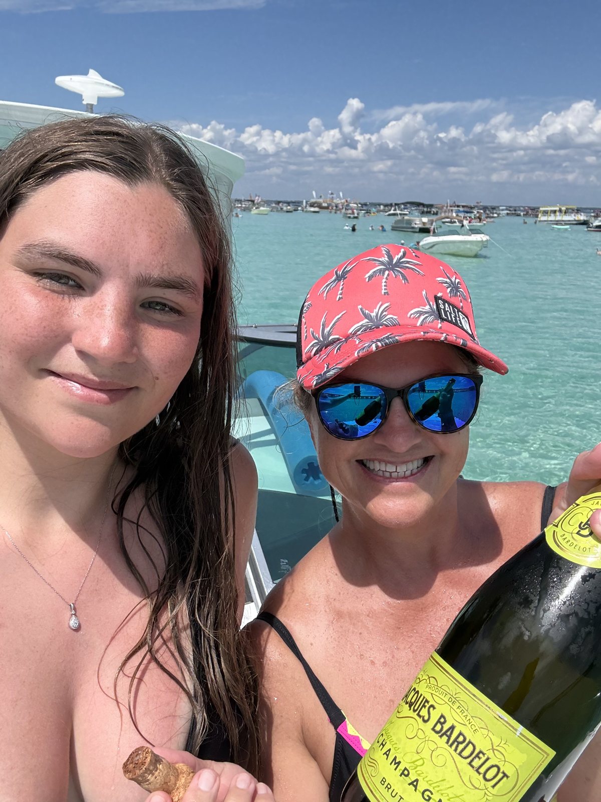 Guests relaxing on the Salty Crook yacht near Crab Island