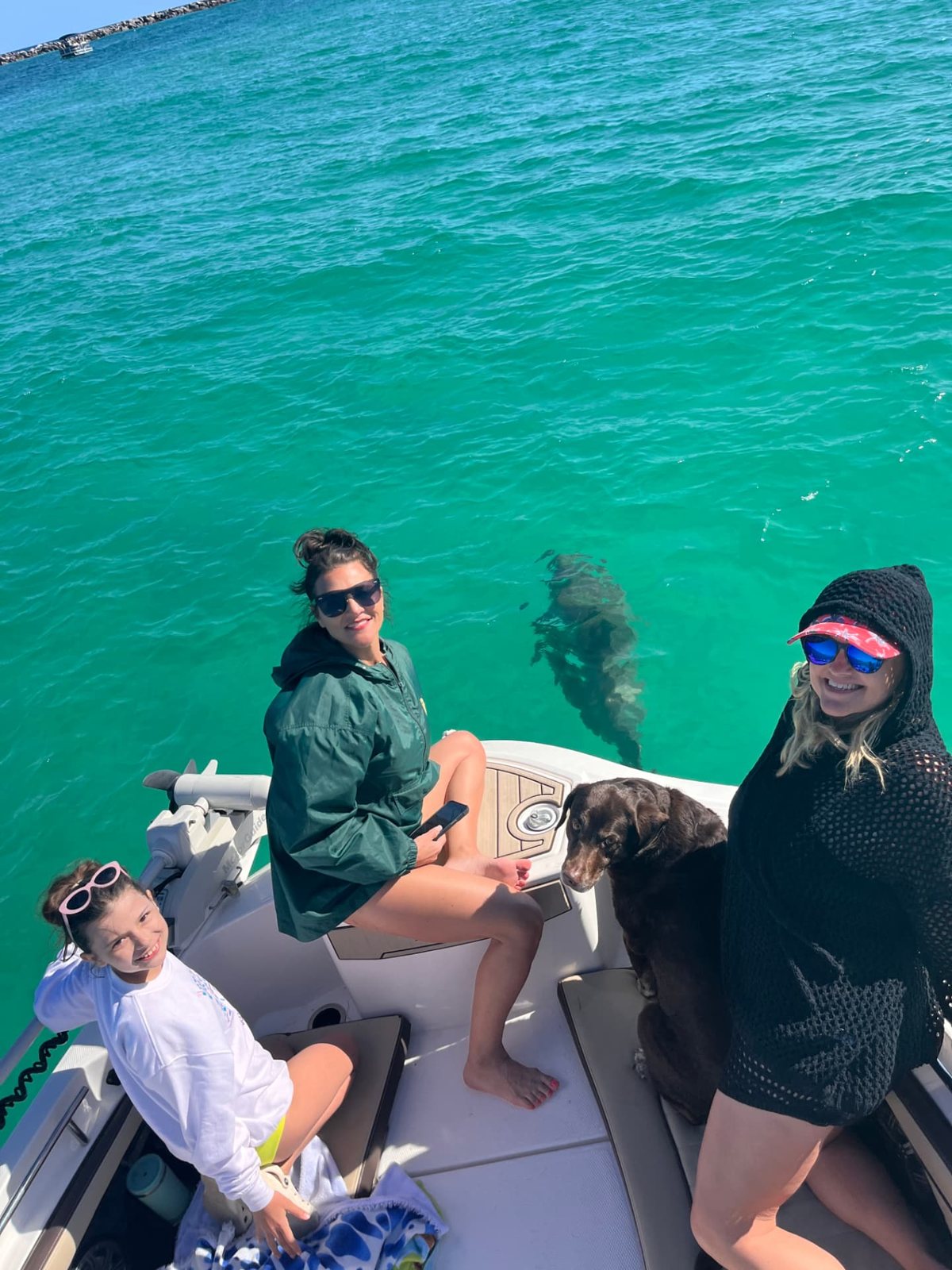 Guests watching dolphins from the Salty Crook charter boat